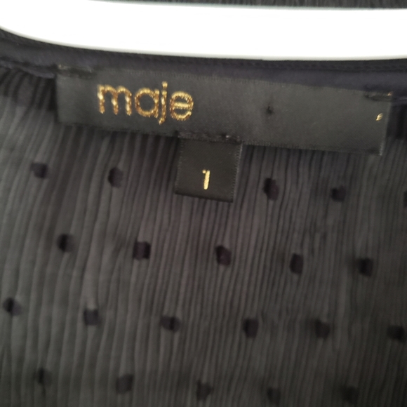 Maje Laurine Swiss Dot High Neck Ruffle Peplum Top - Picture 8 of 8